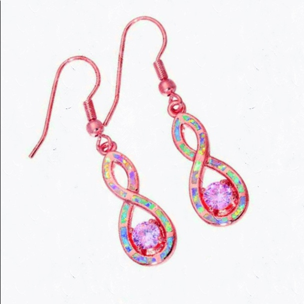 BRAND NEW ROSE GOLD PINK SAPPHIRE/OPAL EARRINGS - Picture 6 of 8